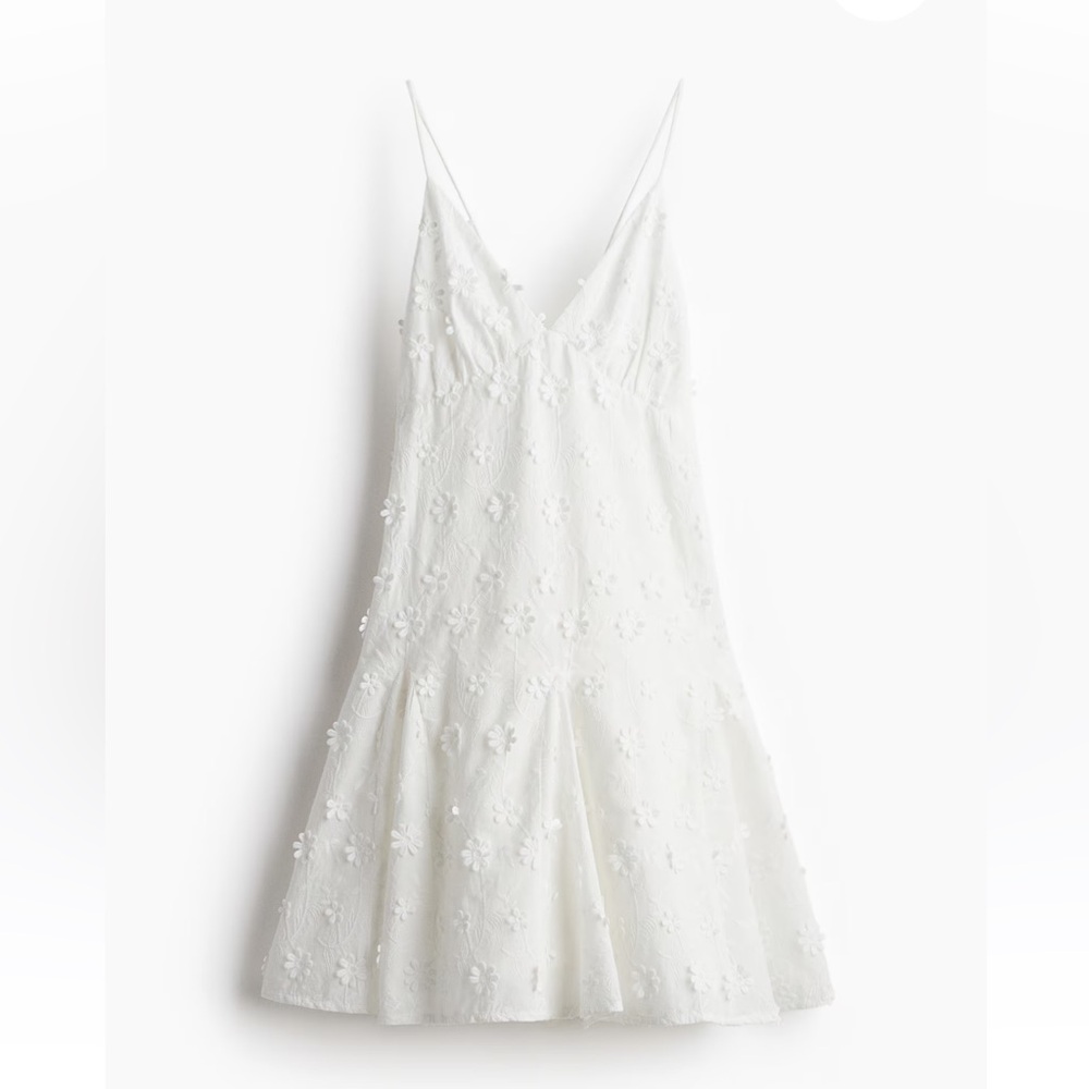 H&M White Floral Eyelet Embroidered Open Back Dress NWT